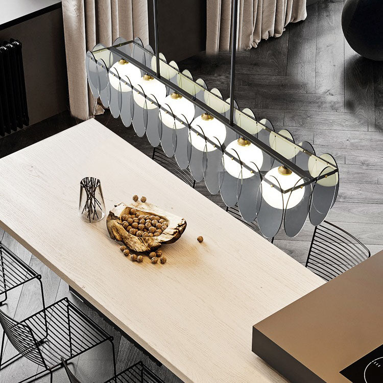Contemporary Luxury Full Copper Glass Ball 6-Light Island Light Chandelier For Living Room