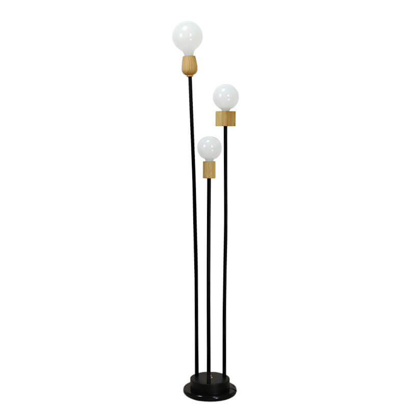 Lampe de sol industrielle rétro en fer avec cadre noir fini et trois globes en verre 