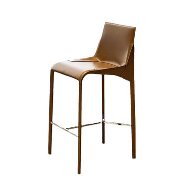 Taburete de bar de acero con respaldo y reposapiés de cuero rectangular tradicional europeo para comedor 