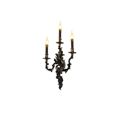 Traditional French Black Copper Candlestick 3-Light Wall Sconce Lamp For Living Room