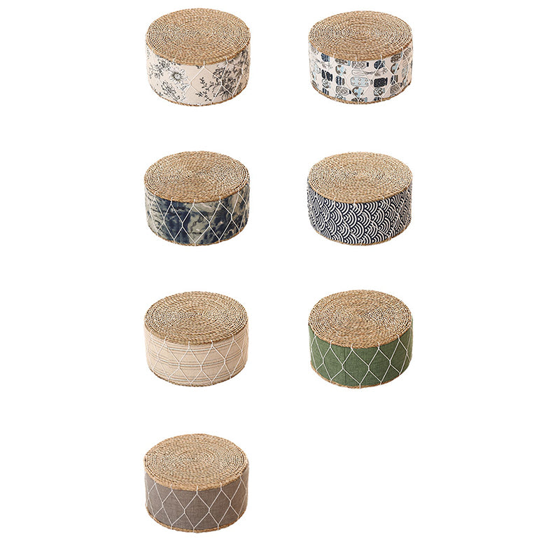 Contemporary Creative Round Cattail Fabric Low Stool For Living Room