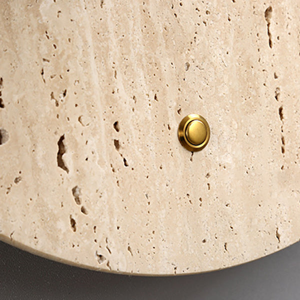 Traditional Japanese Round Oval Yellow Travertine 1-Light Wall Sconce Lamp For Bedroom
