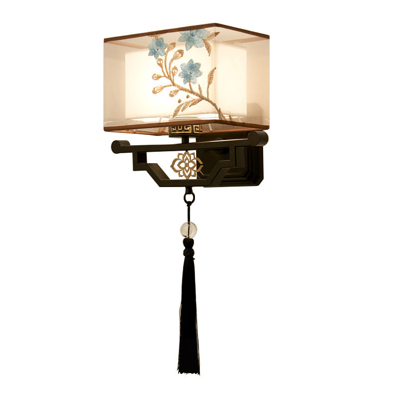 Applique murale 1 lumière en tissu de fer brodé classique chinois 