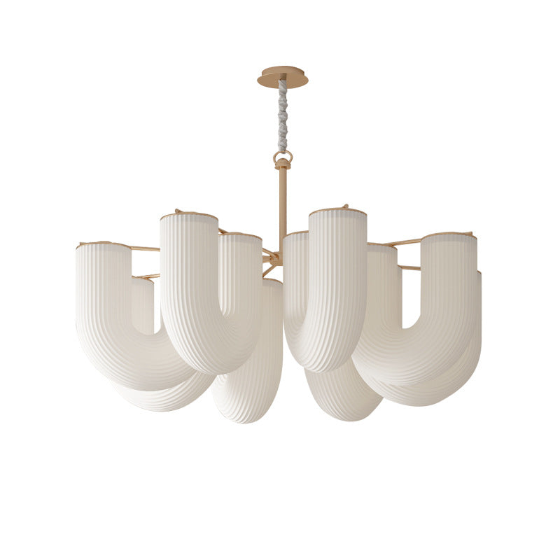 Moderner Mid-Century Pipe Geometrischer Eisen PE LED Kronleuchter für Wohnzimmer 