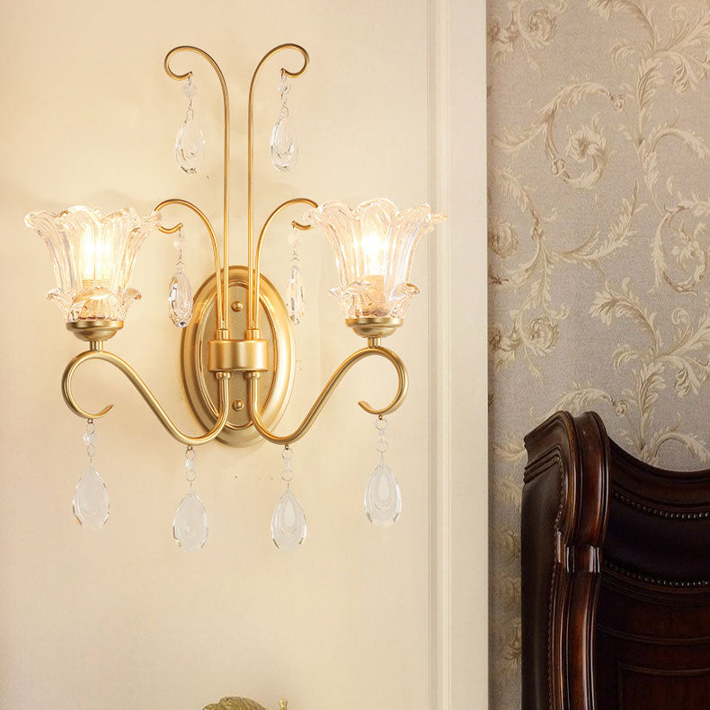 Traditionelle französische Kristallzweig-Wandleuchte mit 2 Lichtern für das Wohnzimmer 