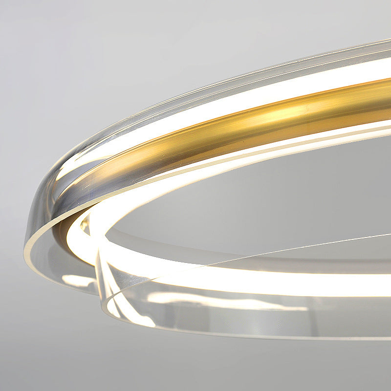 Zeitgenössischer nordischer Kreis-Rundrohr-Aluminium-Acryl-LED-Kronleuchter für Wohnzimmer 