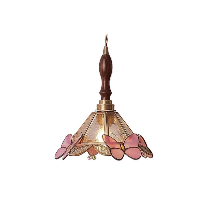 Lustre Suspendu Conique à 1 Lumière en Verre Papillon Japonais Traditionnel pour Salon 