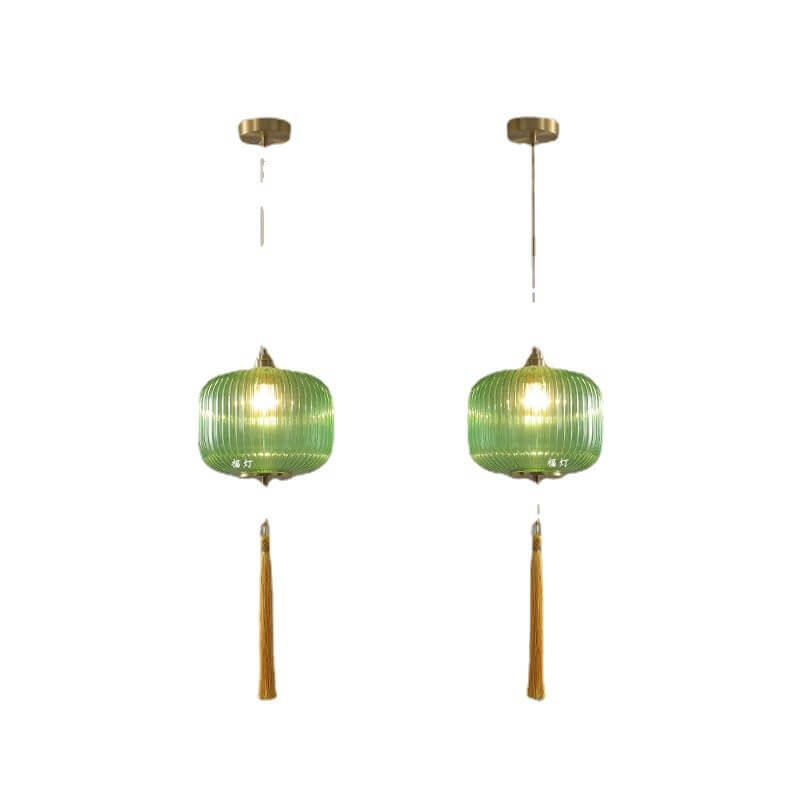 Lámpara colgante de 1 luz de vidrio de cobre con forma de linterna moderna nórdica 