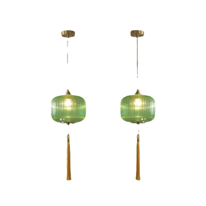 Lámpara colgante de 1 luz de vidrio de cobre con forma de linterna moderna nórdica 