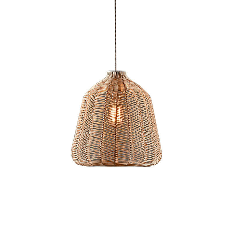 Zeitgenössische skandinavische Rattan-Webkunst, handgefertigte Beschläge, ovale 1-Licht-Pendelleuchte für das Wohnzimmer 
