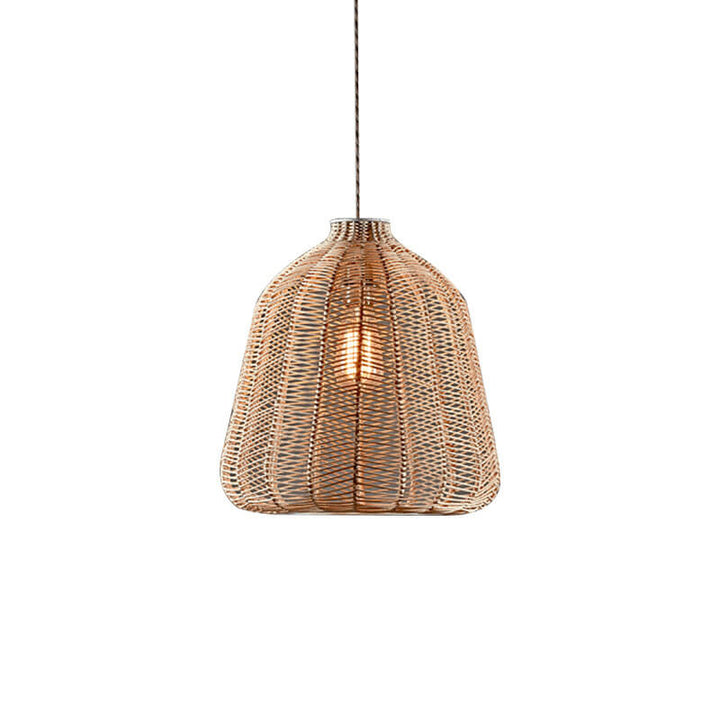 Zeitgenössische skandinavische Rattan-Webkunst, handgefertigte Beschläge, ovale 1-Licht-Pendelleuchte für das Wohnzimmer 