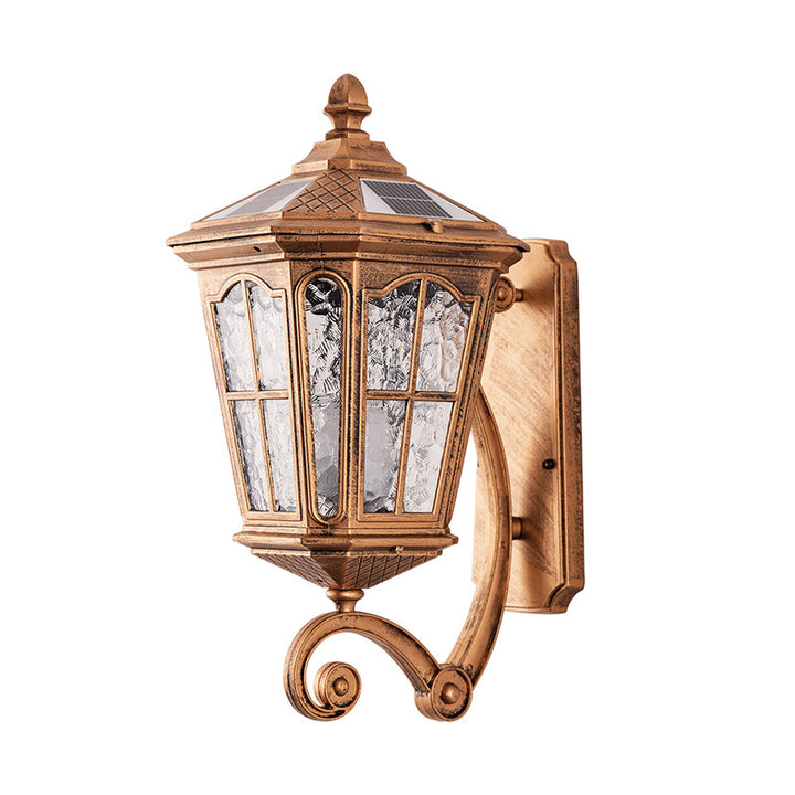 Traditional European Solar Outdoor Lantern Aluminum Glass Waterproof 1-Light Wall Sconce Lamp for Outdoor Patio
