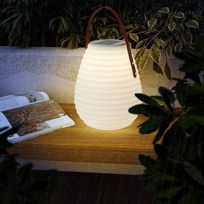 Lanterne solaire à rayures en cuir imperméable, minimaliste et moderne, cylindre en PE, Portable, éclairage paysager à LED, lumière extérieure pour Patio extérieur 