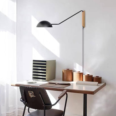 Modern Minimalist Wrought Iron Semicircle Wood 1-Light Wall Sconce Lamp