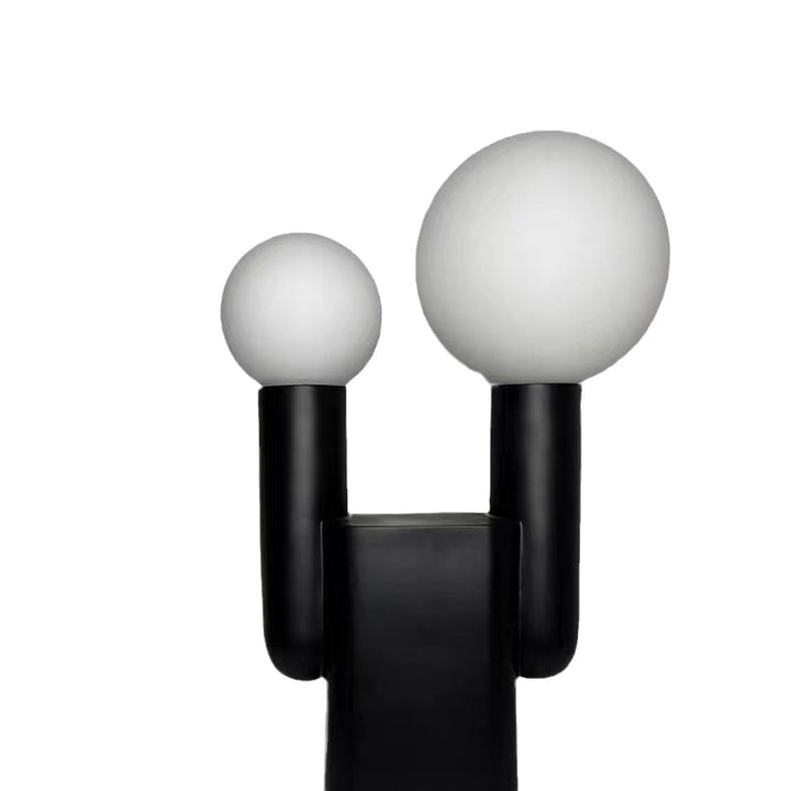 Lampe de table contemporaine nordique en résine avec boule en verre et cylindre cactus à 2 lumières pour chevet 
