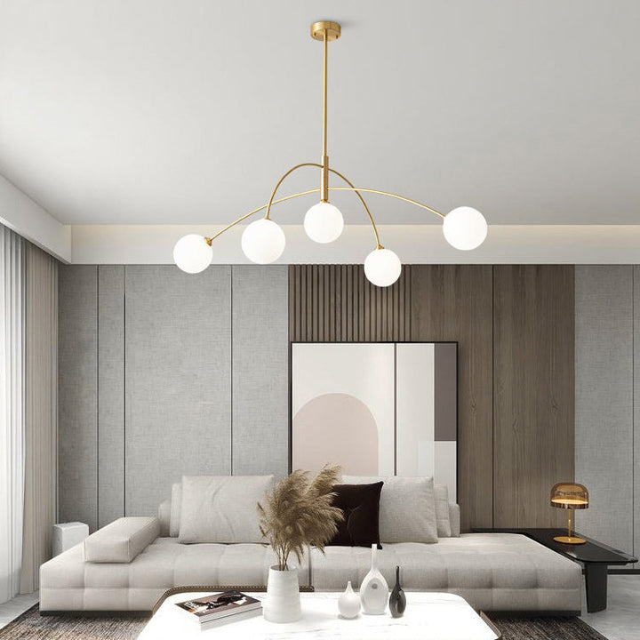 Plafonnier moderne minimaliste à ligne courbe en fer et verre à 5 lumières pour salon 