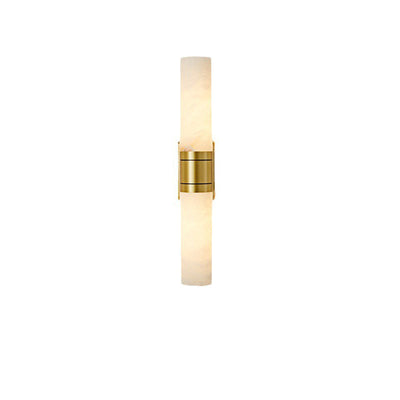 Traditionelle chinesische Vollkupfer-Marmor-Zylinderschirm-2-Licht-Wandleuchterlampe für Wohnzimmer 