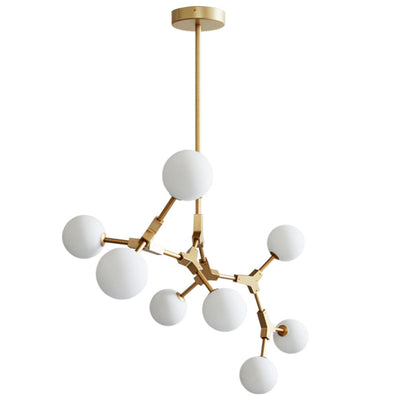 Contemporary Scandinavian Branches Magic Bean Orb Glass Iron 6/8 Light Chandelier For Bedroom