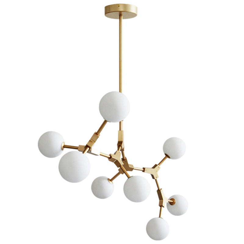 Contemporary Scandinavian Branches Magic Bean Orb Glass Iron 6/8 Light Chandelier For Bedroom