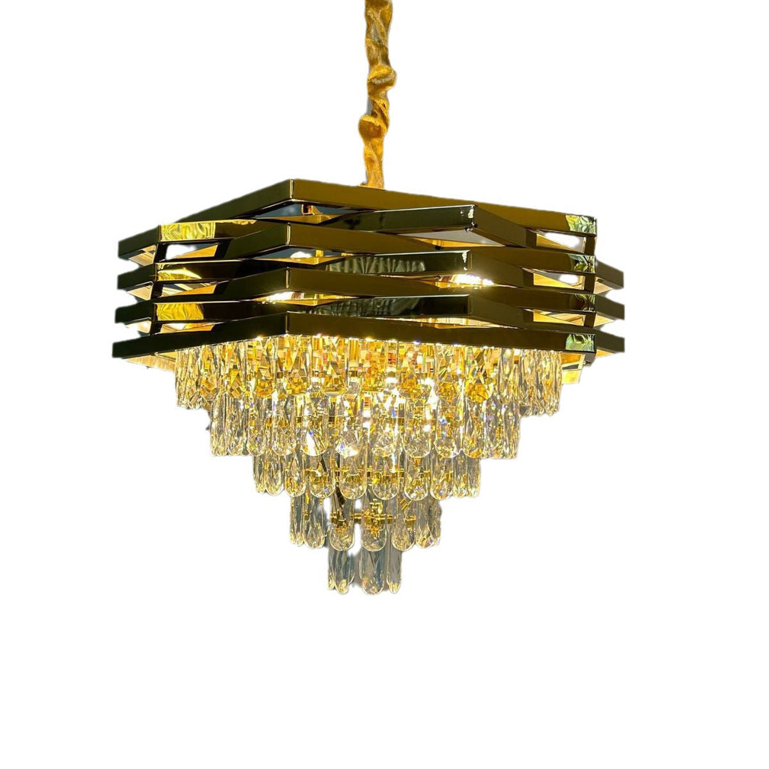 Contemporary Luxury Square Stacked Branch Crystal Metal Stainless Steel 5/7/8/9-Light Chandelier For Living Room