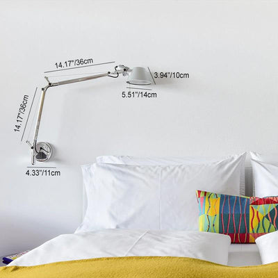 Contemporary Industrial Aviation Aluminum Hat Shade Foldable Double Rod Long Arm 1-Light Wall Sconce Lamp For Bedroom