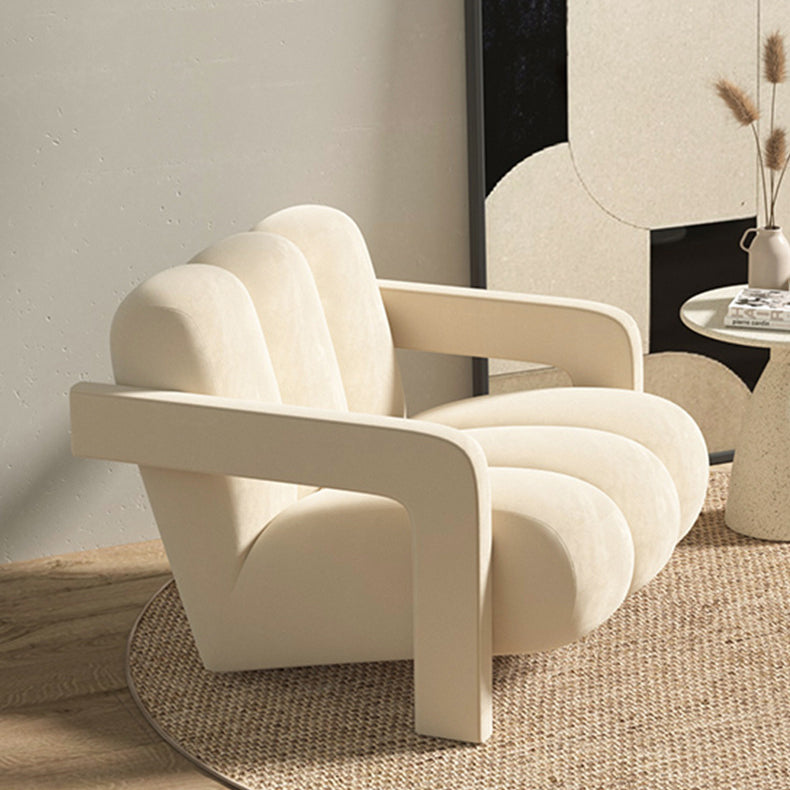 Sillón individual contemporáneo escandinavo de terciopelo y tejido sherpa con madera y espuma, con respaldo y reposabrazos, para sala de estar 