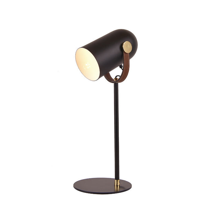 Lampe de table 1 lumière en cuir avec abat-jour cylindrique en fer nordique contemporain pour chambre 