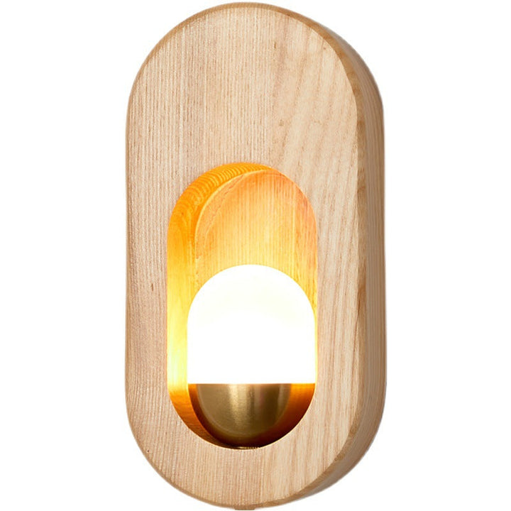 Applique murale 1 lumière en bois elliptique ultra-fin traditionnel japonais avec abat-jour en acrylique pour salon 