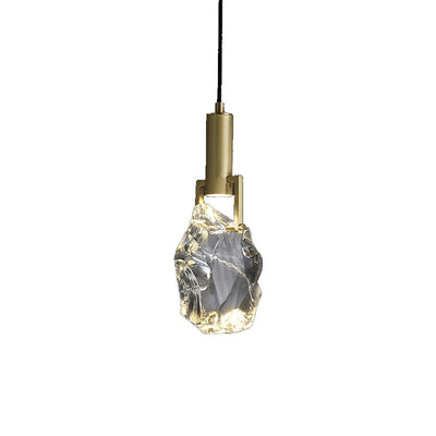 Lustre suspendu contemporain de luxe en cuivre avec cristal de pierre 1 lumière pour salon 