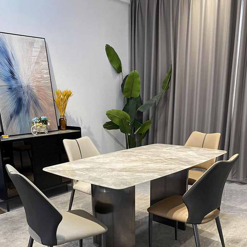 Zeitgenössischer Luxus Esszimmerstuhl aus quadratischem Mikrofaserleder und Karbonstahl mit Rückenlehne für das Esszimmer 