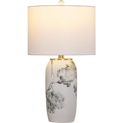 Modern Chinese Ink Painting Ceramic Fabric 1-Light Table Lamp