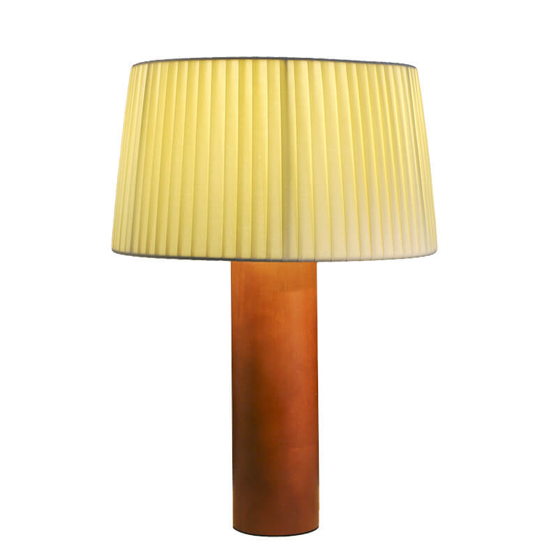 Modern Minimalist Pleated Canvas Walnut Cylinder 1-Light Table Lamp