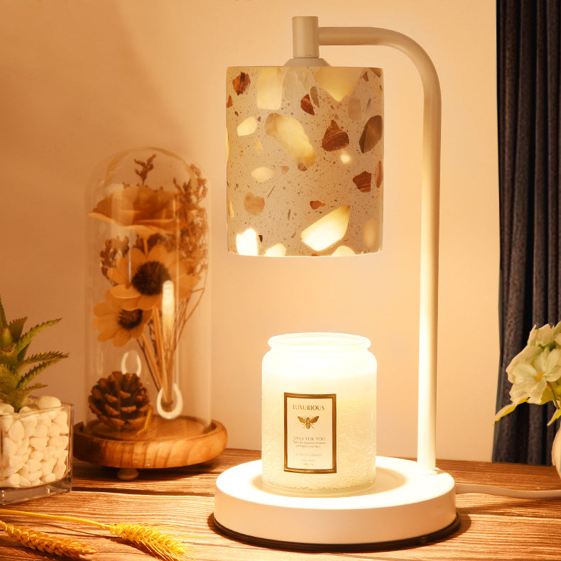 Lámpara de mesa de cera derretida de aromaterapia de 1 luz de piedra de hierro con base de disco cilíndrico minimalista moderno para dormitorio 
