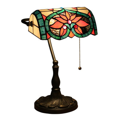 Tiffany Vintage Floral Peach Heart Stained Glass 1-Light Bank Table Lamp