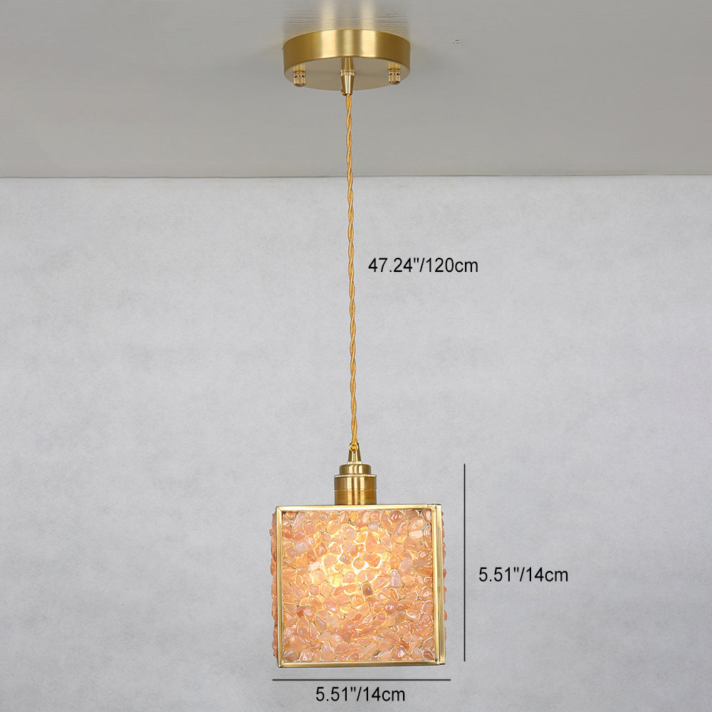 Suspension Luminaire 1-Lumière Moderne de Luxe Carré Cube Cadre en Or Cuivre Abat-jour en Verre Pour Salon 