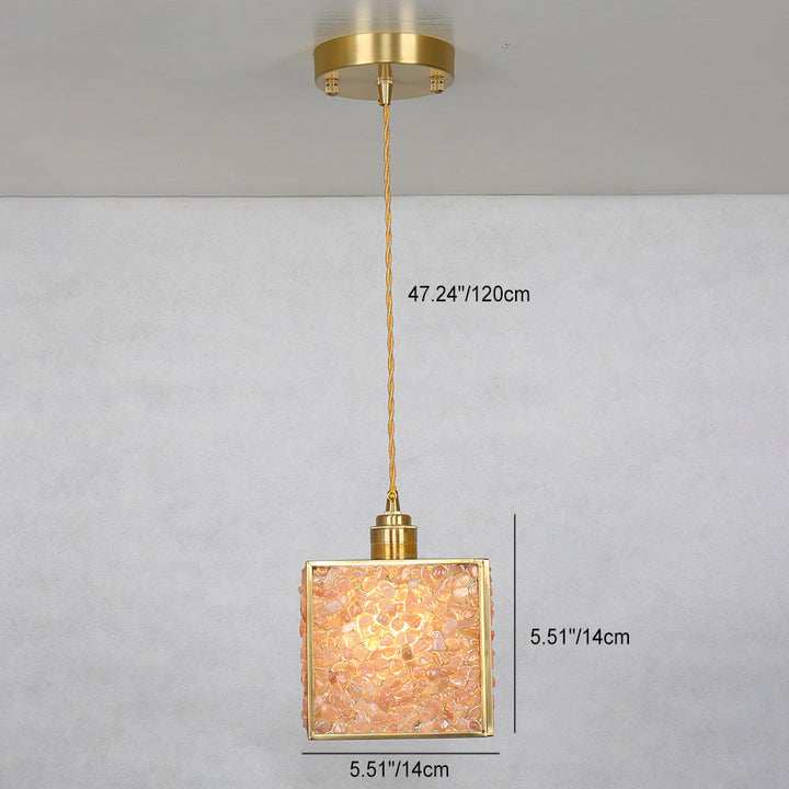 Suspension Luminaire 1-Lumière Moderne de Luxe Carré Cube Cadre en Or Cuivre Abat-jour en Verre Pour Salon 