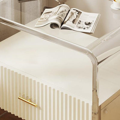 Table de chevet rectangulaire en acrylique et bois massif avec 1 tiroir pour chambre à coucher - Simplicité moderne 