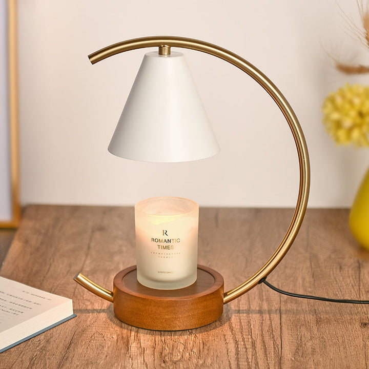 Lámpara de Mesa con Base de Madera y Herrajes Cónicos de Simplicidad Contemporánea de 1 Luz con Cera Derretida para Dormitorio 