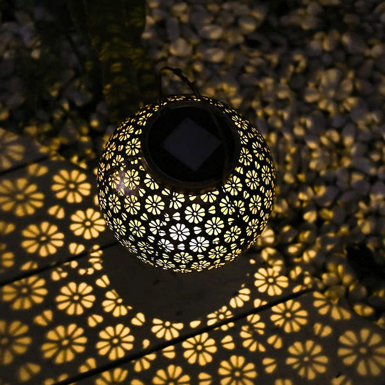 Moderne Art Deco Solar Wasserdichte Tragbare Blume Runde Laterne Eisen LED Outdoor Licht Für Garten 