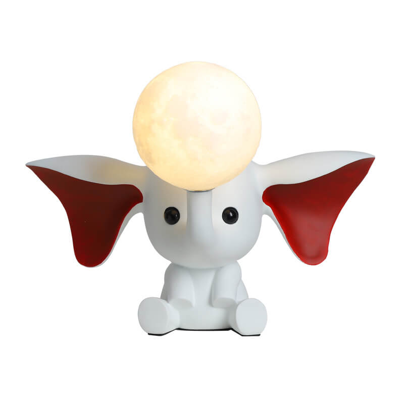 Lámpara de Mesa de 1 Luz de Resina con Elefante Creativo de Dibujos Animados y Luna 