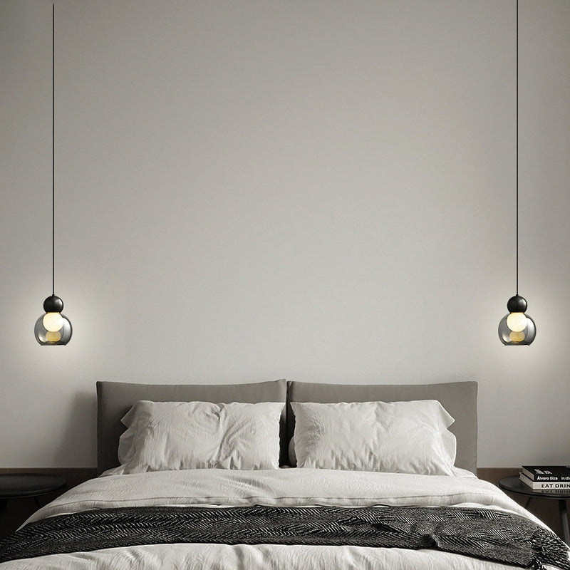 Zeitgenössische nordische runde Kugelzylinder-Kupferglas-1-Licht-Pendelleuchte für Wohnzimmer 