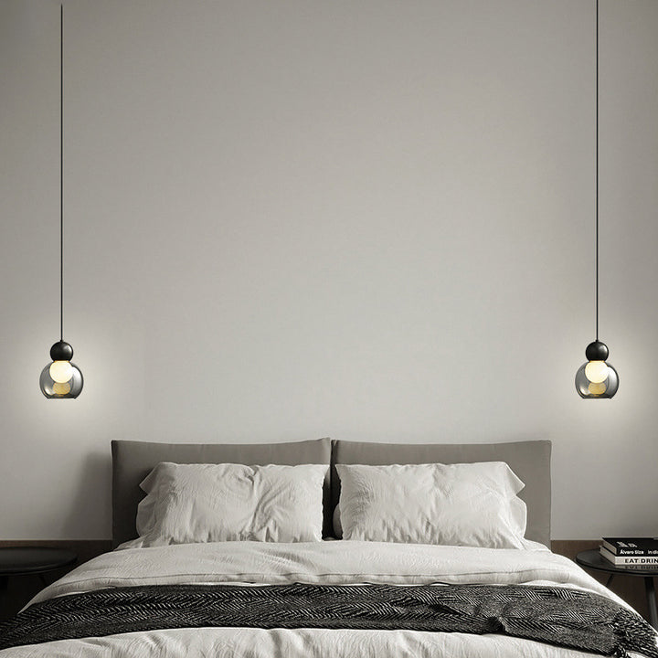Zeitgenössische nordische runde Kugelzylinder-Kupferglas-1-Licht-Pendelleuchte für Wohnzimmer 