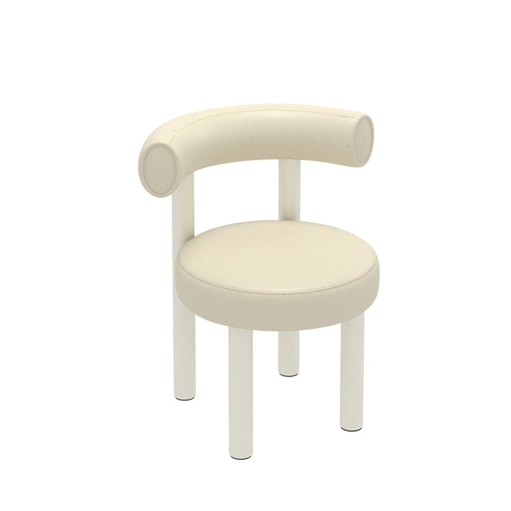 Tabouret de vanité rond nordique contemporain en cuir artificiel avec cadre en fer et dossier arqué pour chambre 