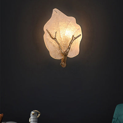 Zeitgenössische kreative Kupferglas Leave Branch 1/2 Licht Wandleuchte Lampe für Wohnzimmer 