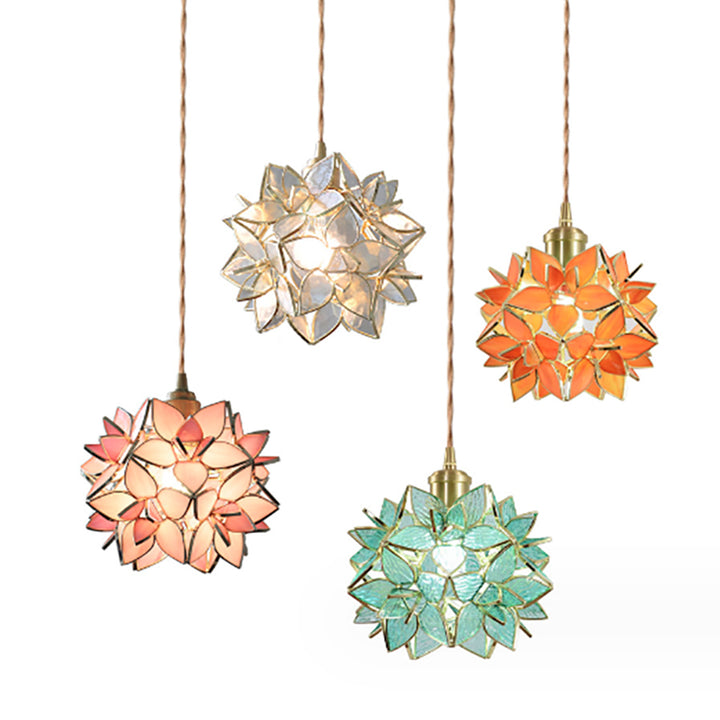 French Luxury Glass Gardenia Petal Ball 1-Light Pendant Light