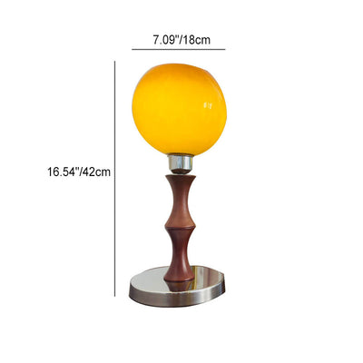 French Vintage Spherical Glass Wood 1-Light Table Lamp