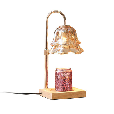 Modern Art Deco Floral Glass Metal Wood 1-Light Melting Wax Table Lamp For Bedroom