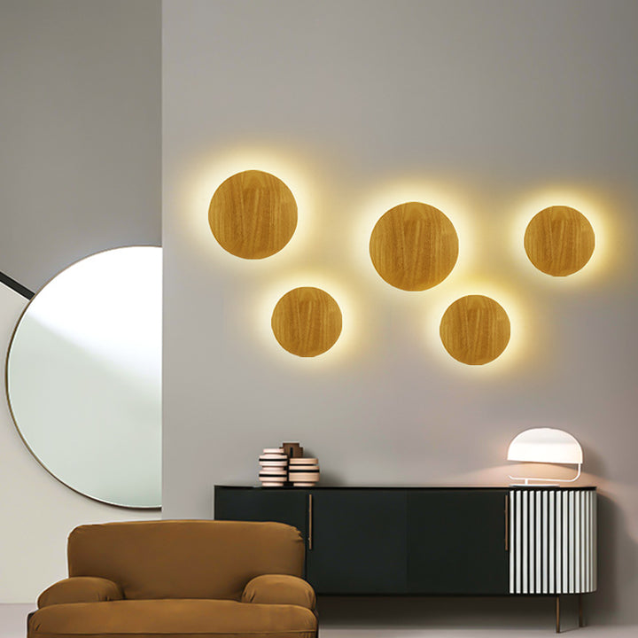 Lámpara de pared LED de madera ovalada irregular redonda minimalista moderna para sala de estar 