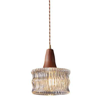 Modern Transitional Walnut Brass Round Glass Shade 1-Light Pendant Light For Living Room
