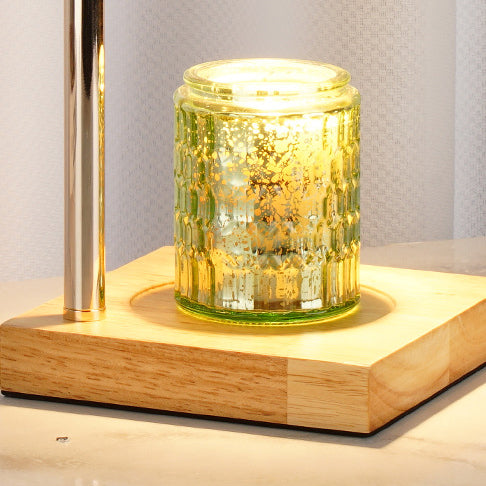 Lámpara de mesa de cera derretida de 1 luz regulable con base cuadrada y bola redonda de madera, hierro y vidrio de simplicidad moderna para mesita de noche 